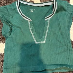 Urban Outfitters Green Ribbed V-Neck Crop Top
